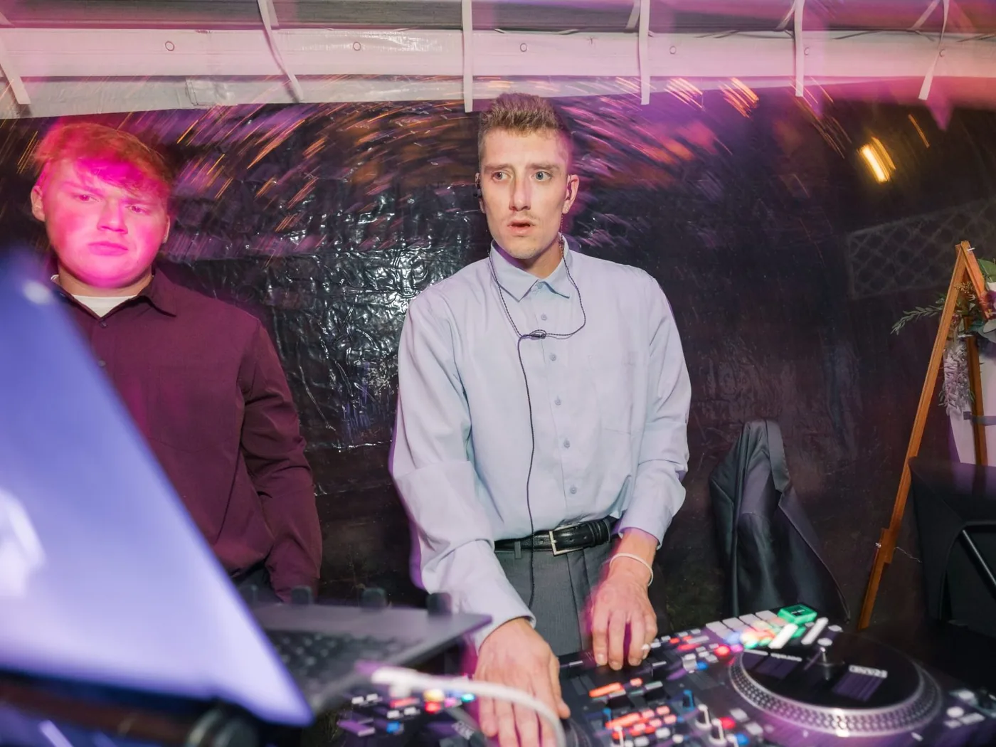 Thaddeus at the DJ controller during a wedding reception