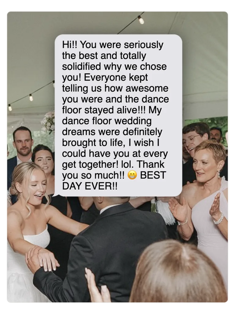 Text message from a couple: "You were seriously the best and totally solidified why we chose you."