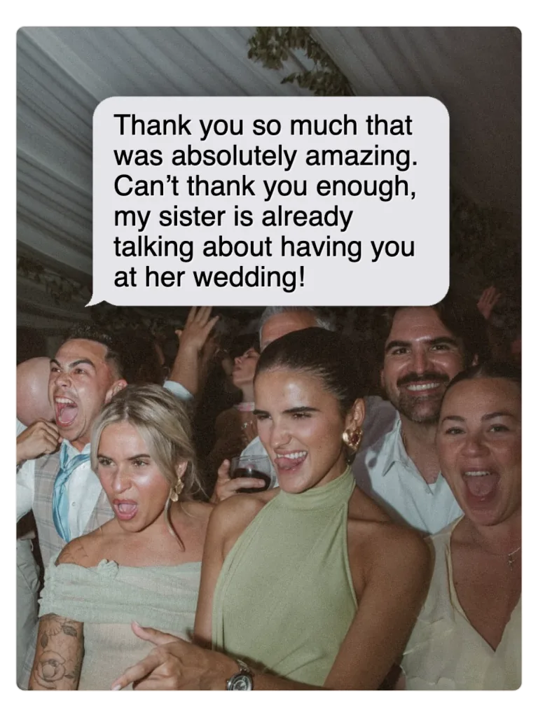 Text message: "...my sister is already talking about having you at her wedding."
