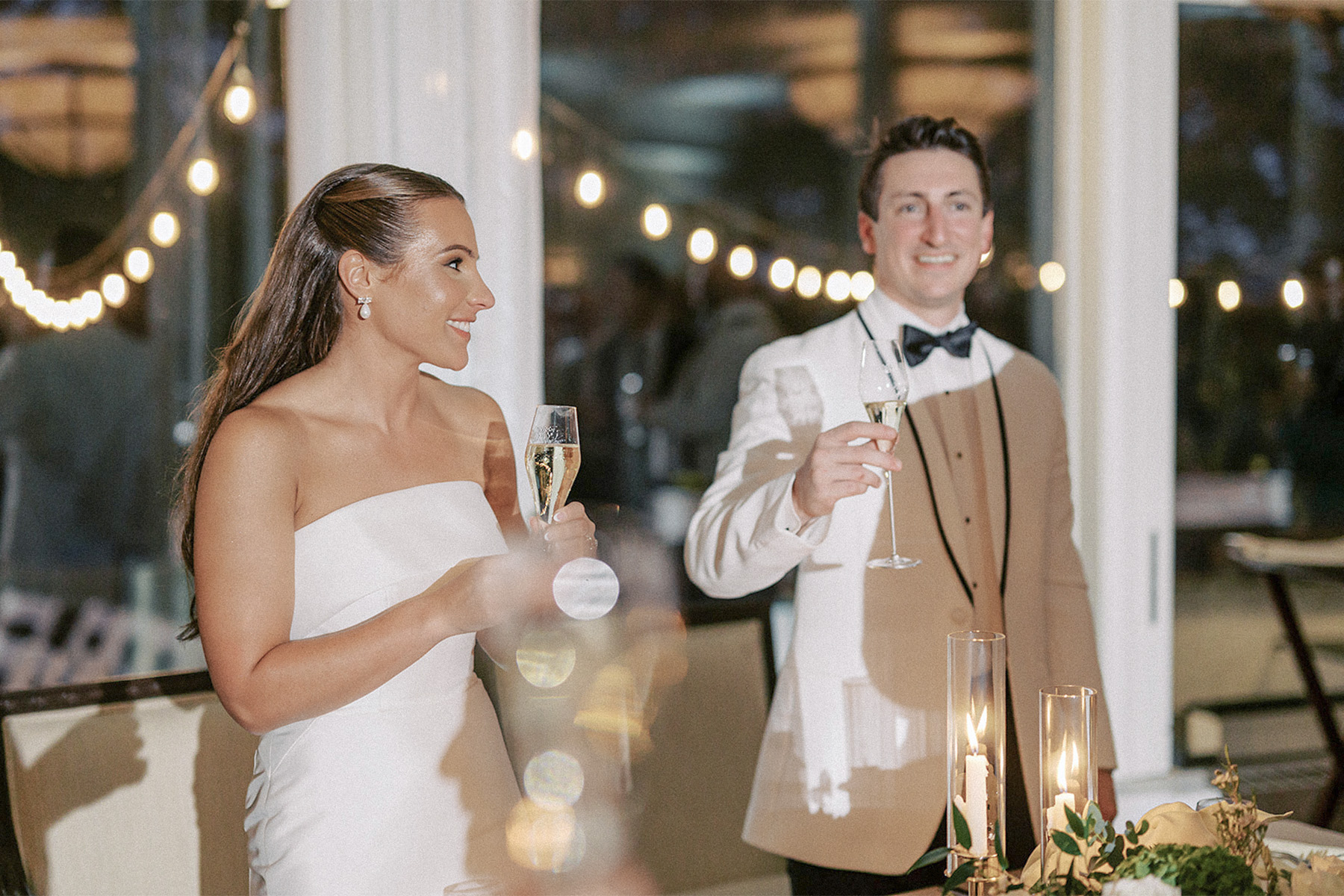 Wedding Toast & Reception Celebration | VARA DJs | Crisafulli Wedding by Michelle Lange Photography-1673_Edit Newlyweds share a champagne toast during their wedding reception with professional DJ and MC entertainment by VARA DJs.