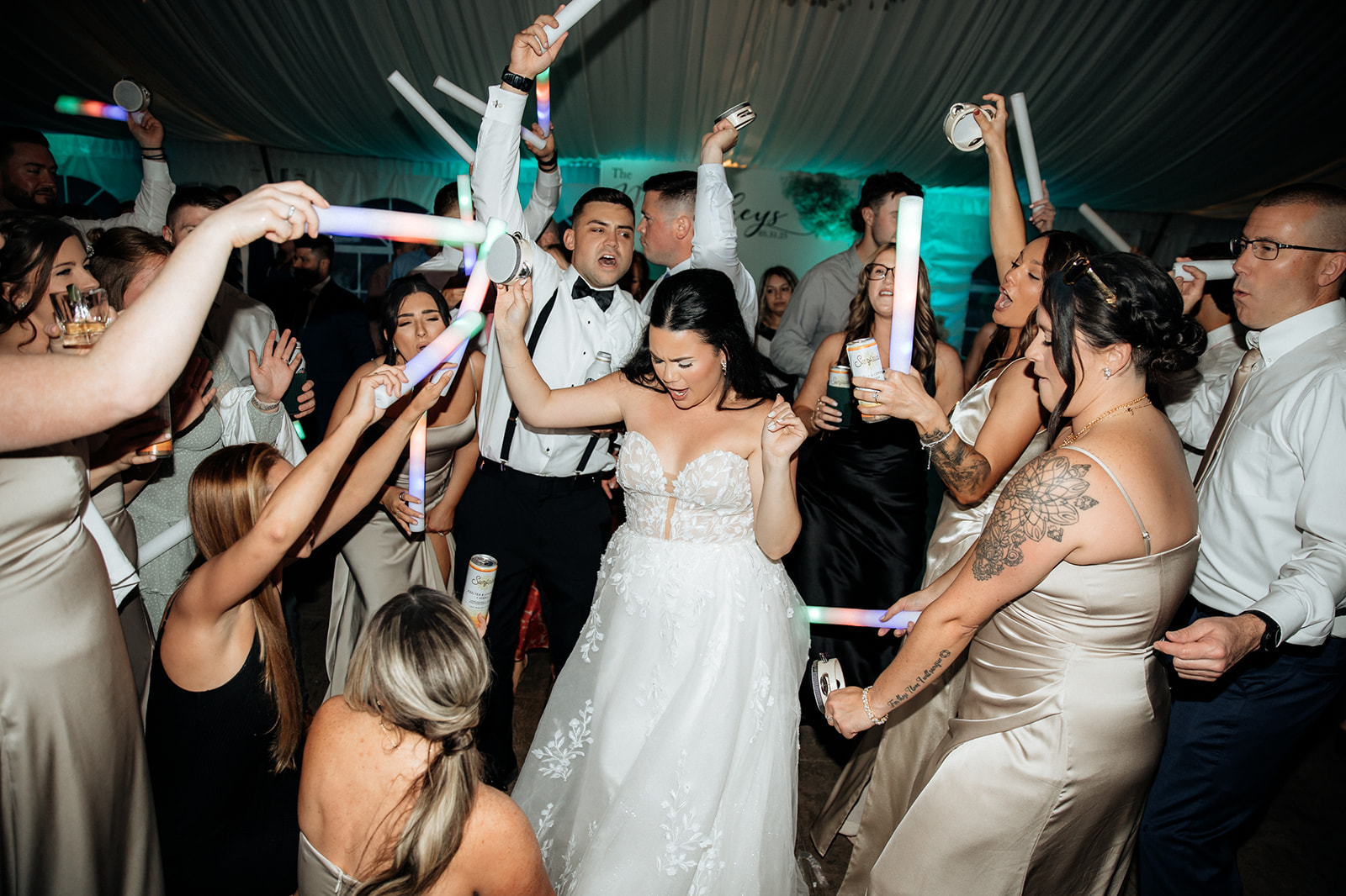 Guests dancing and celebrating during a high-energy wedding reception with professional DJ and MC entertainment by VARA DJs.